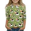 Children's Three-Quarter Sleeve Round Neck Top with Animal Print for Casual Daily Wear