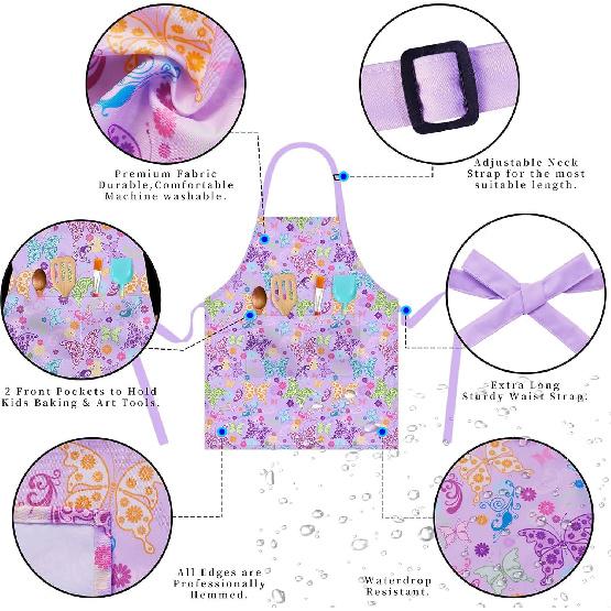 Kids Chef Hat and Apron Set with 2 Large Pockets Girls Boys Adjustable Chef Costume Kids Aprons for Cooking Baking