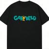 Garfield "GARFIELD" Lake Blue Letter Print Short Sleeve T-Shirt, American Streetwear Brand Heavyweight Cotton Loose Fit Oversized Couple Top