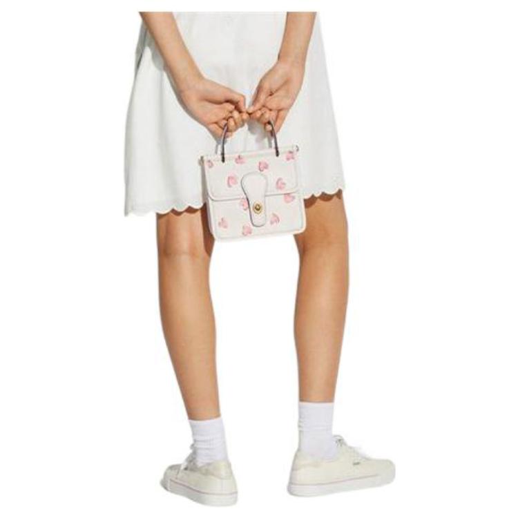 Coach Willis 18 Heart Print Classic Top Handle Bag Women Handbags White C3919-B4HA