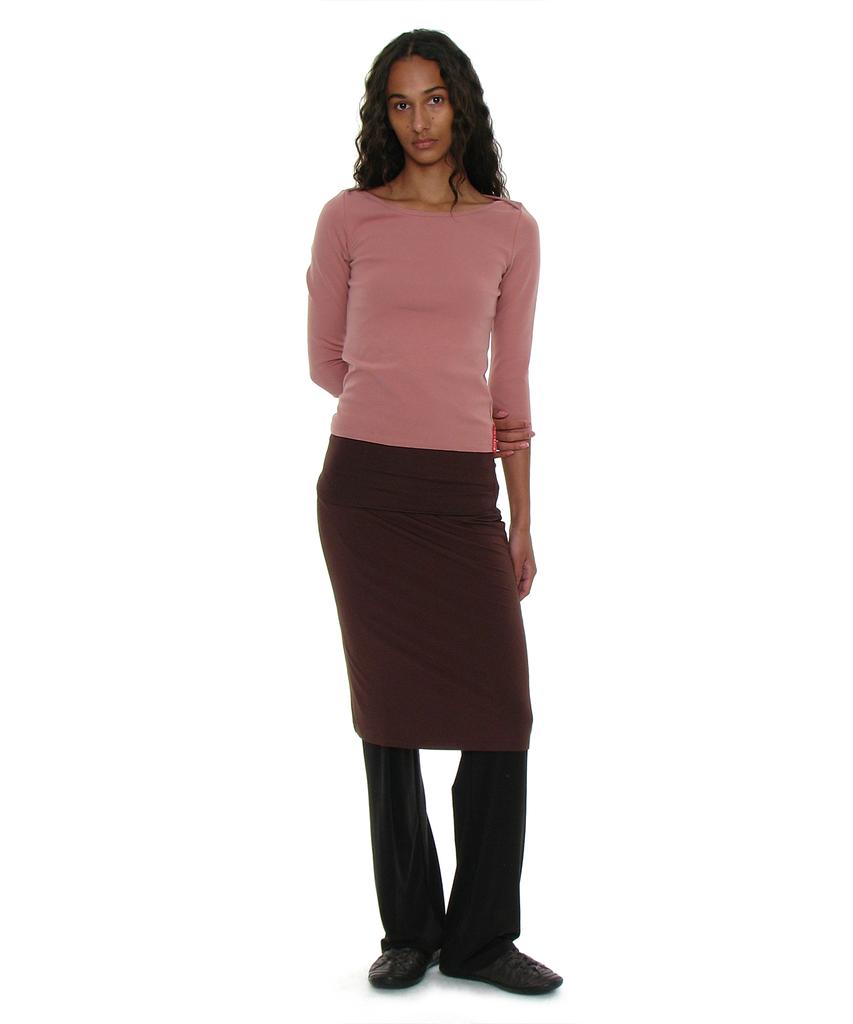 Partimento Woman Pwc Folding Waist Jersey Midi Skirt_Dark Brown
