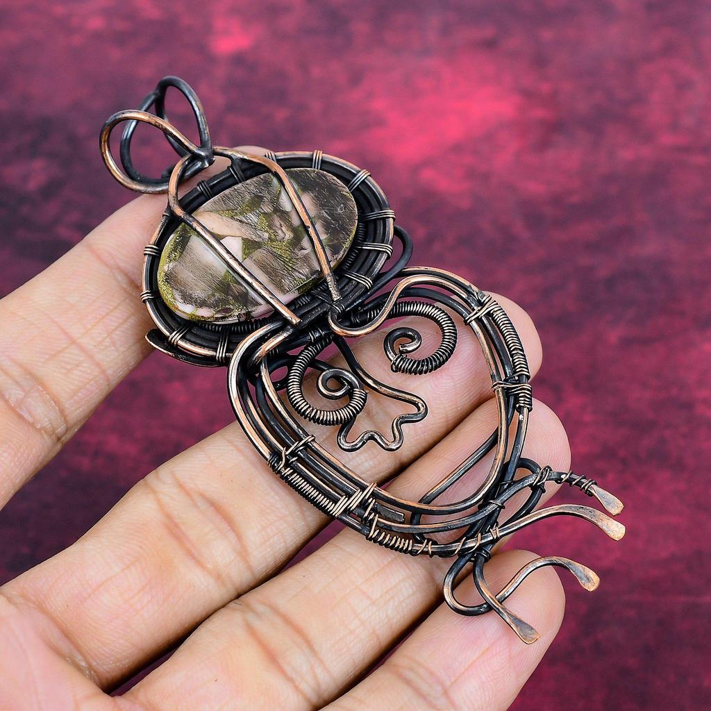 Copper Pink Opal Gemstone Pendant Copper Wire Wrapped Pendant Handmade Jewelry