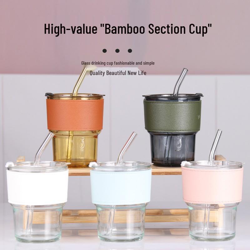 

Стильная бамбуковая стеклянная чашка с крышкой и соломинкой - Портативная для воды, молока или кофе 400ml (Box of 58)