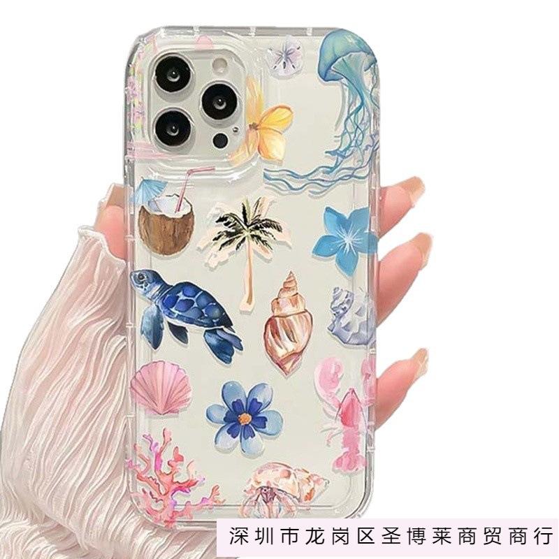 Ocean Elements for iPhone16promax Protective Case 15 Apple 14 Transparent 13 Airbag 12 Mobile Phone Case 11