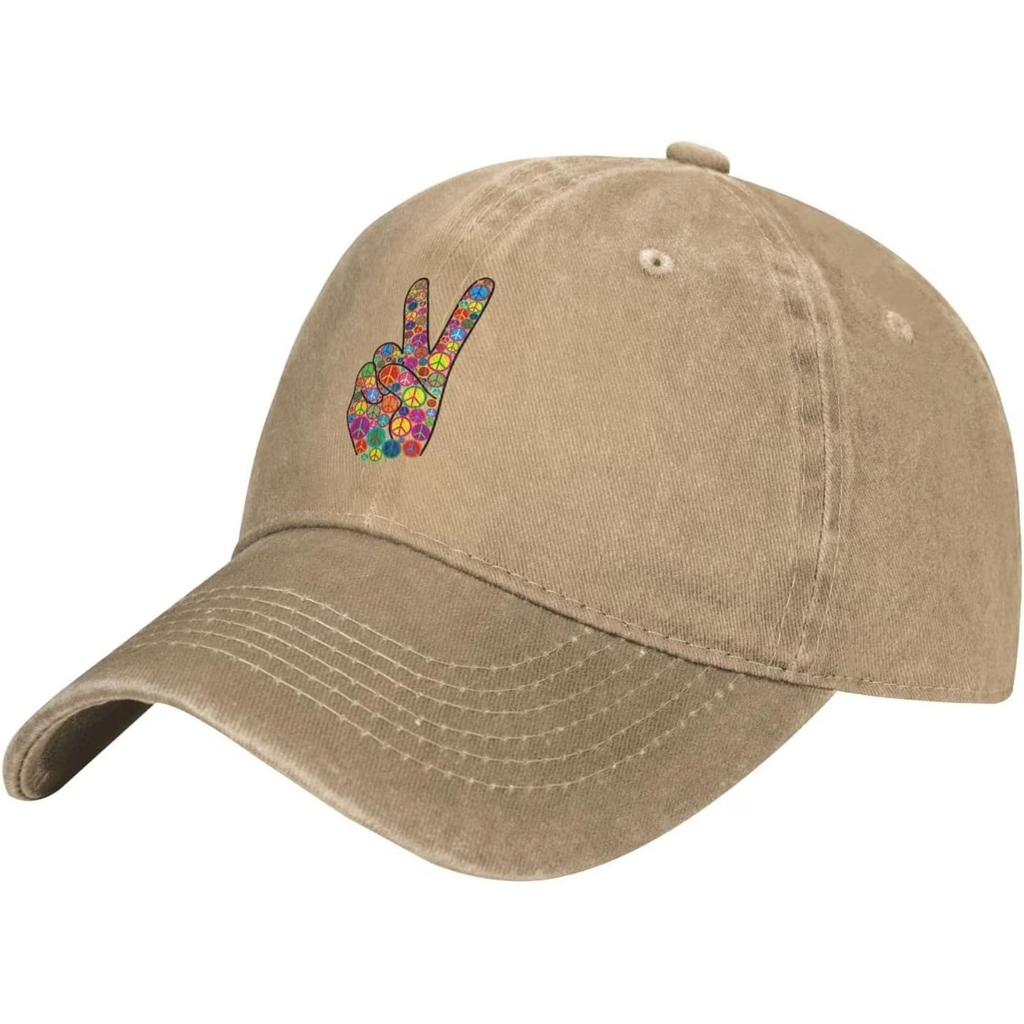 Peace Sign Hand Baseball Cap Washed Cotton Distressed Hippie Style Adjustable Dad Hat