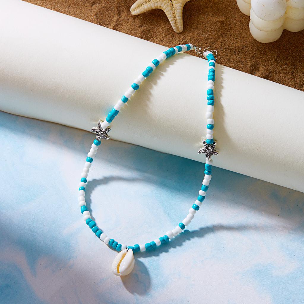 Beach Themed Colorful Shell Pendant Necklace for Women Pearl Star Crossbody Layered Collarbone Chain Jewelry Accessory