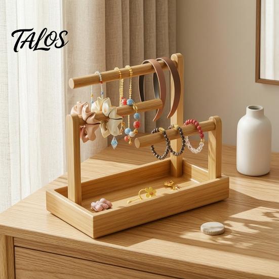 Jewelry Display Rack Wooden Headband Holder Stand, Hair Accessories Organizer Tray for Hairbands, Scrunchies, Wood Storage Ties, Bows & Clips,