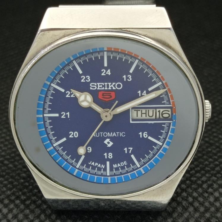 VINTAGE SEIKO 5 AUTOMAT 6309A JAPAN MENS D/D BLUE WATCH 606-a314459-2 SKU606-a314459
