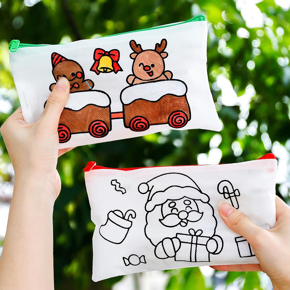 Kids' Christmas Doodle Pencil Case: DIY Painting & Stationery Gift