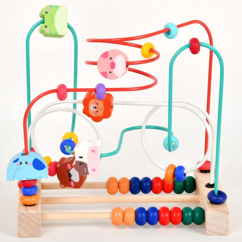 Wooden Bead Educational Stringing Toy With Animal Figures For Learning Kids