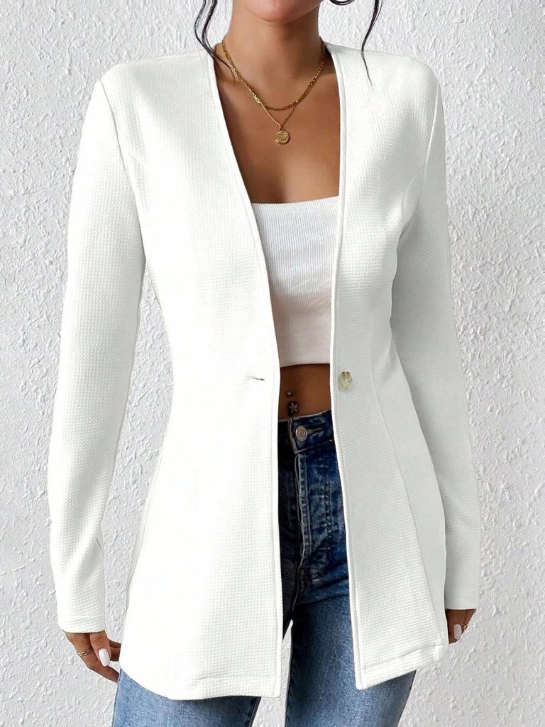 2025 European & American Korean V-neck Long Sleeve Solid Color Blazer