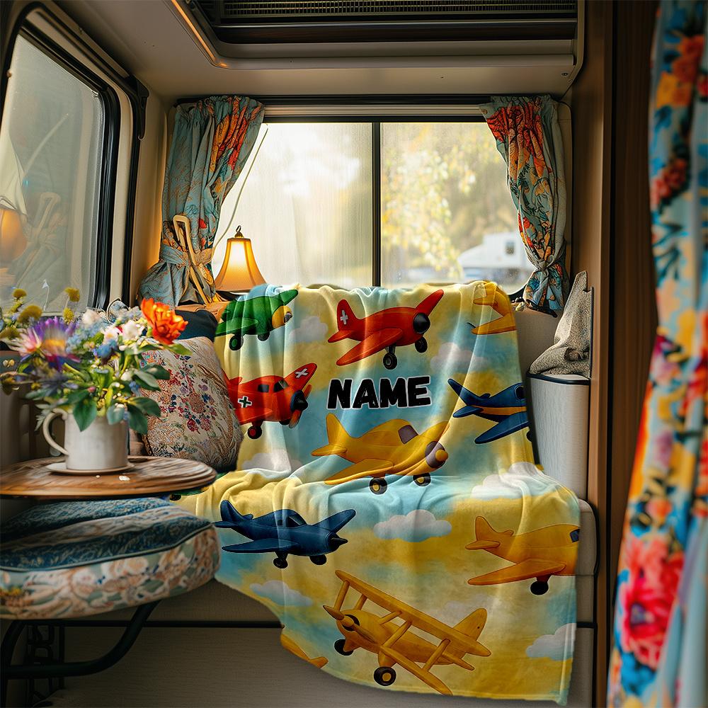 Airplane Adventure In The Sky With Clouds Blanketcustomizable With Your Namecomfortable And Stylish Perfect For Travel Beds Chairs Offices Sofas