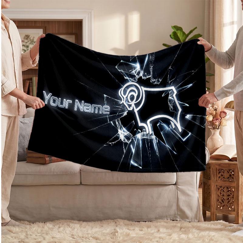 Derby County Personalisierte Fleecedecke Mit Fußballlogo, Individueller Name Text Weiche Warme Wohndecke