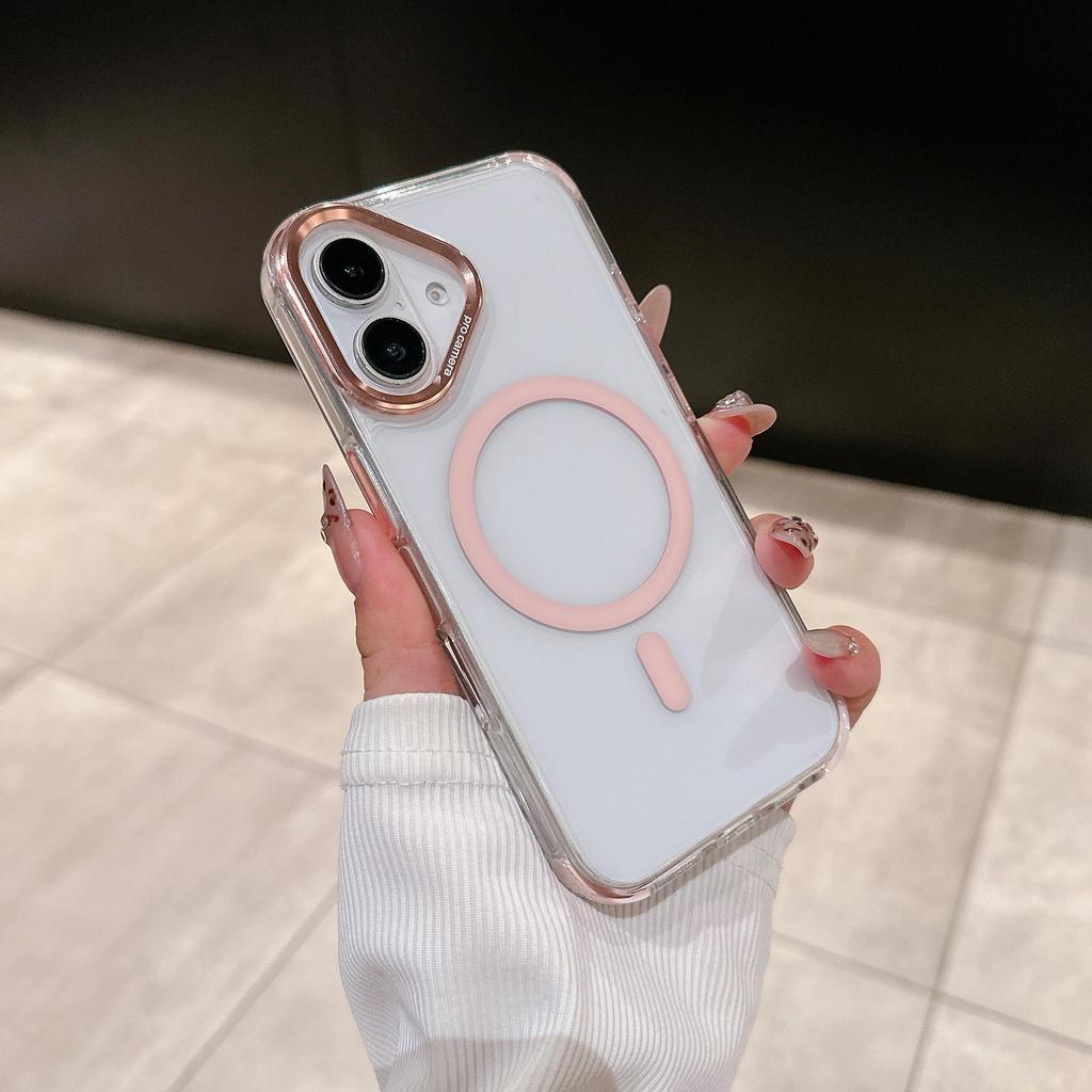 Crystal Color Magnetic Phone Case for Apple 17 Pro Max with Trendy Metal Lens Frame and Large Hole