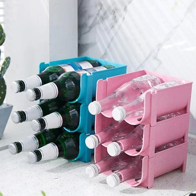 2025 New Refrigerator Drawer Beverage Box Anti-Fall Stackable Storage Rack Glass Beer Bottle Drink Holder Can Dispenser Space Sa