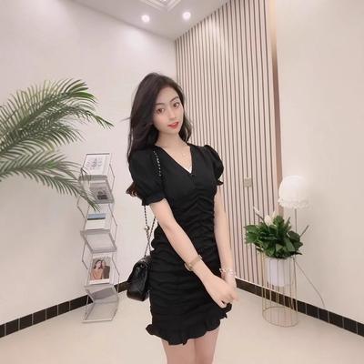 Summer New Pure Desire Bubble Sleeve Dress Women's Niche Design Sense Thin Slim Fishtail Hip Skirt Ins