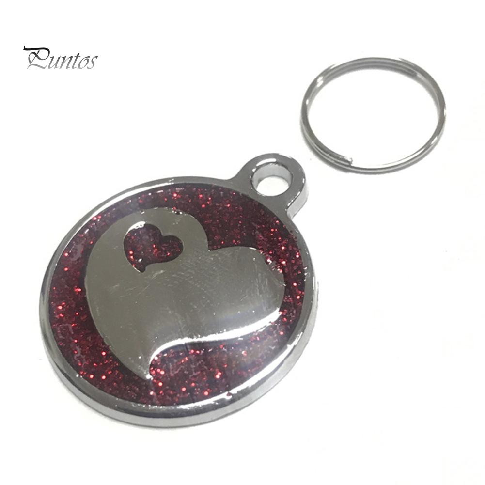 

Puntos Pet Dog Puppy Cats Heart Pattern ID Name Tags Necklace Key Ring Collar Pendant