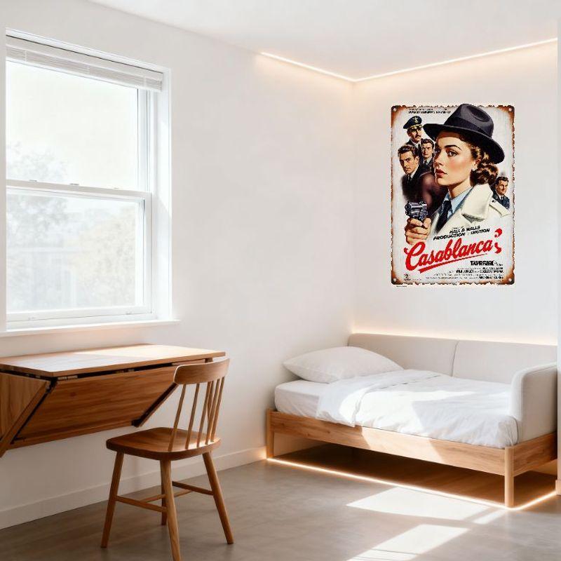 Vintage Casablanca Filmplakat Metallblechschild - Bogart Bergman Henreid, 1940er Film Noir Ästhetik Wanddeko für Bar Café Mann C