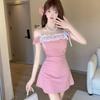 Pure Desire Wind Lace Splicing Dress French Bow Summer Skirt Waist Temperament High Waist Short Skirt A-shaped Skirt
