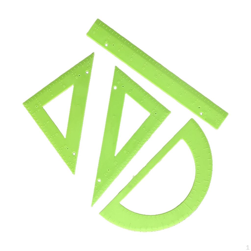 4 Pieces Braille School Ruler Set Educational Tool Special Angle Right Triangle