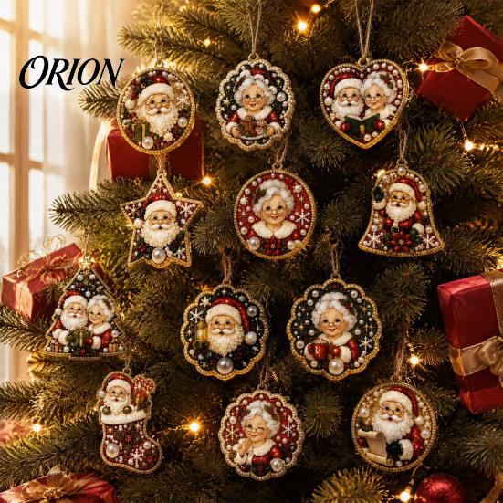 Living Room Ornament 12PCS Christmas Tree 2D Flat Pendant, Pearl Acrylic Art Kits, Bright Gift for Holiday Season Color Classic Patterns Party