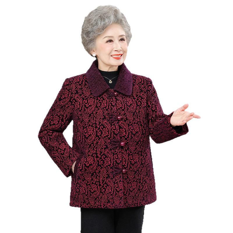 Grandma's Fashionable Lapel Top for Spring & Autumn