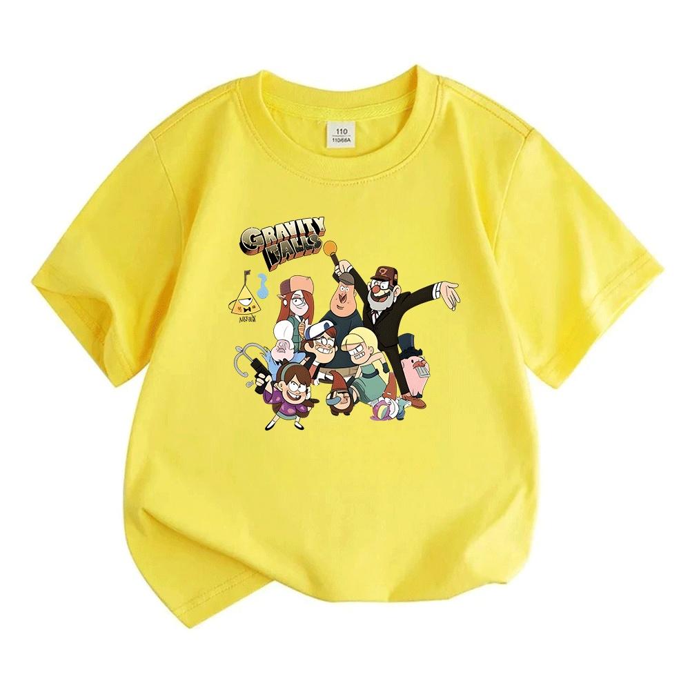 Kids Boys Girls Crew Neck Short Sleeve 100% Cotton T-Shirt, Funny Gravity Animation Character Print Casual Comfortable Tee for Daily Outdoor Playwear