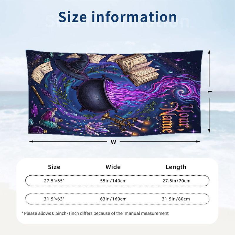 Witchcraft Theme Beach Towel Personalized Custom Name & Text Soft Quick Dry Beach Towel for Swimming Travel