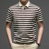 New Short Sleeved T-shirt Men's Striped Polo Shirt Casual Top Summer Ice Silk Lapel T-shirt Fashionable Summer Outfit