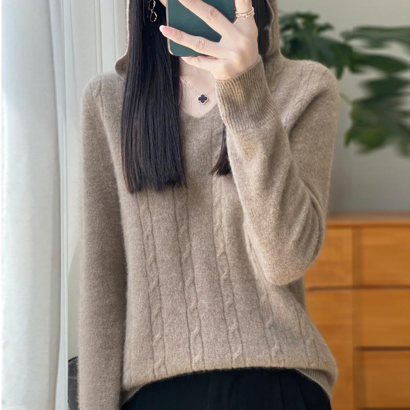 Women Knitted Hoodie 100% Wool Sweater MODERN NEW SAGA Winter Knitted Pullover Sweatshirt Soft Warm Wool Sweaters Jumper Knit Top