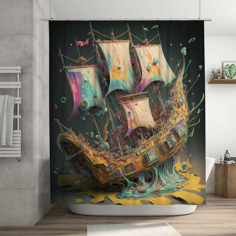 Artistic Sailboat Shower Curtain Waterproof Printed for Bathroom Decor Home Decoration Watermelon Print Bathtub Cover Size 180x2