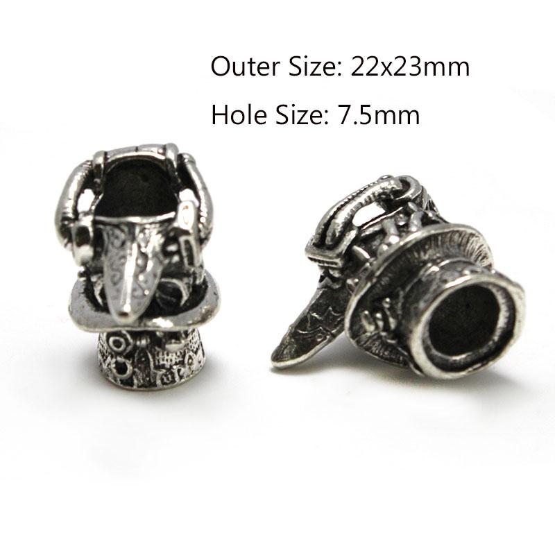 2 Stück Totenkopf Krieger Helm Abstandshalter Perlen Anhänger Haarzopf Dreadlock Bartperlen Paracord Seil Messerperlen für Armband DIY Schmuck