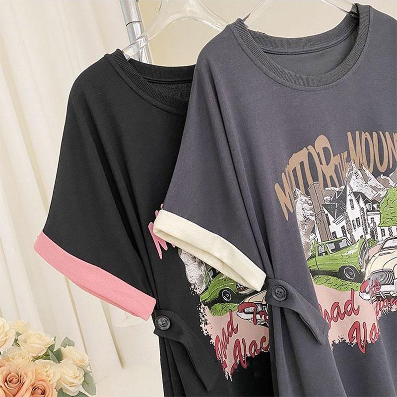 T-shirt for Women Large Size Cotton Summer T-shirt Soft Loose Printed Casual Comfortable Pullover T-shirt Top