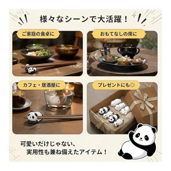 Panda Polar Bear Chopstick Rests, 6-Piece Set, Cute & Stylish Ceramic Animal Tableware