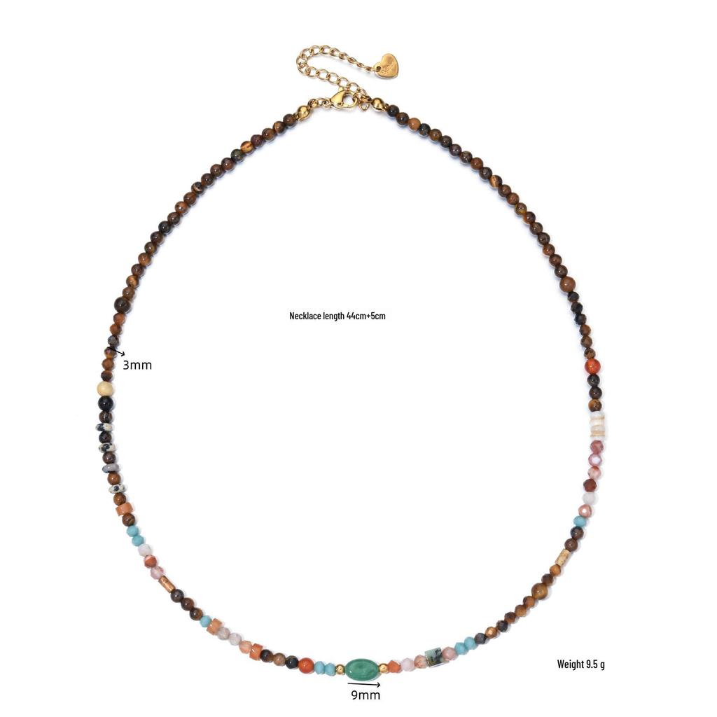 Vintage Elegance: Women's Tiger Eye Natural Stone Choker with Mixed Color Beads