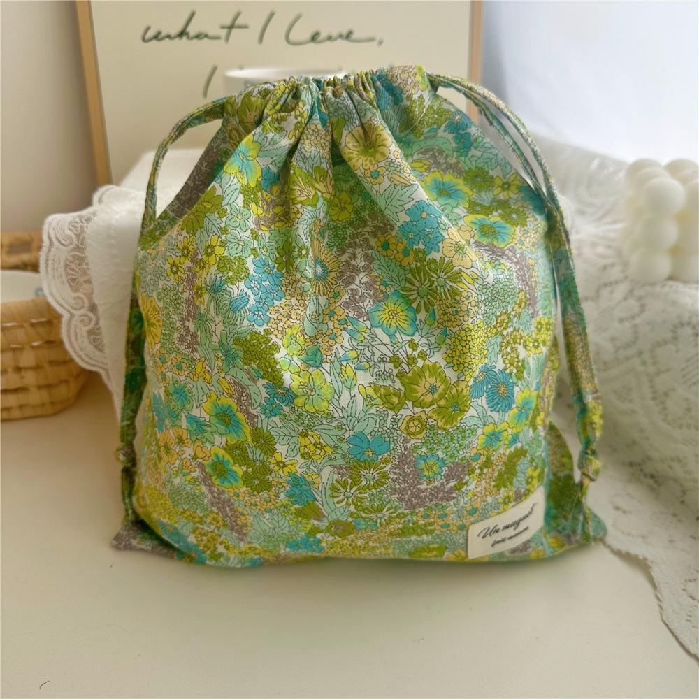 

Portable Organizer Cotton Makeup Bag Travel Underwear Clothing Drawstring Bags Flower Print Mom Bags Cosmetic Bags зелёный