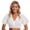 Women's Eyelet Crop Top Button Front Blouse Puff Sleeve V Neck Lightweight Summer Shirt
