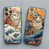 Sea Waves And Cat Phone Case For Iphone 7 8 Plus SE2 15 16 Plus 13 12 Mini X XR XS 15 11 12 13 14 Pro Max Shockproof Back Cover