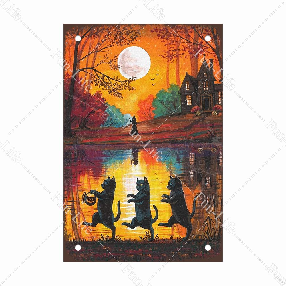 

Black Cat Happy Halloween Vintage Metal Signs Halloween Party Poster Pumpkin Metal Tin Plaque Bar Pub Cafe Wall Home Decor 20x30cm（7.8x11.8inch）