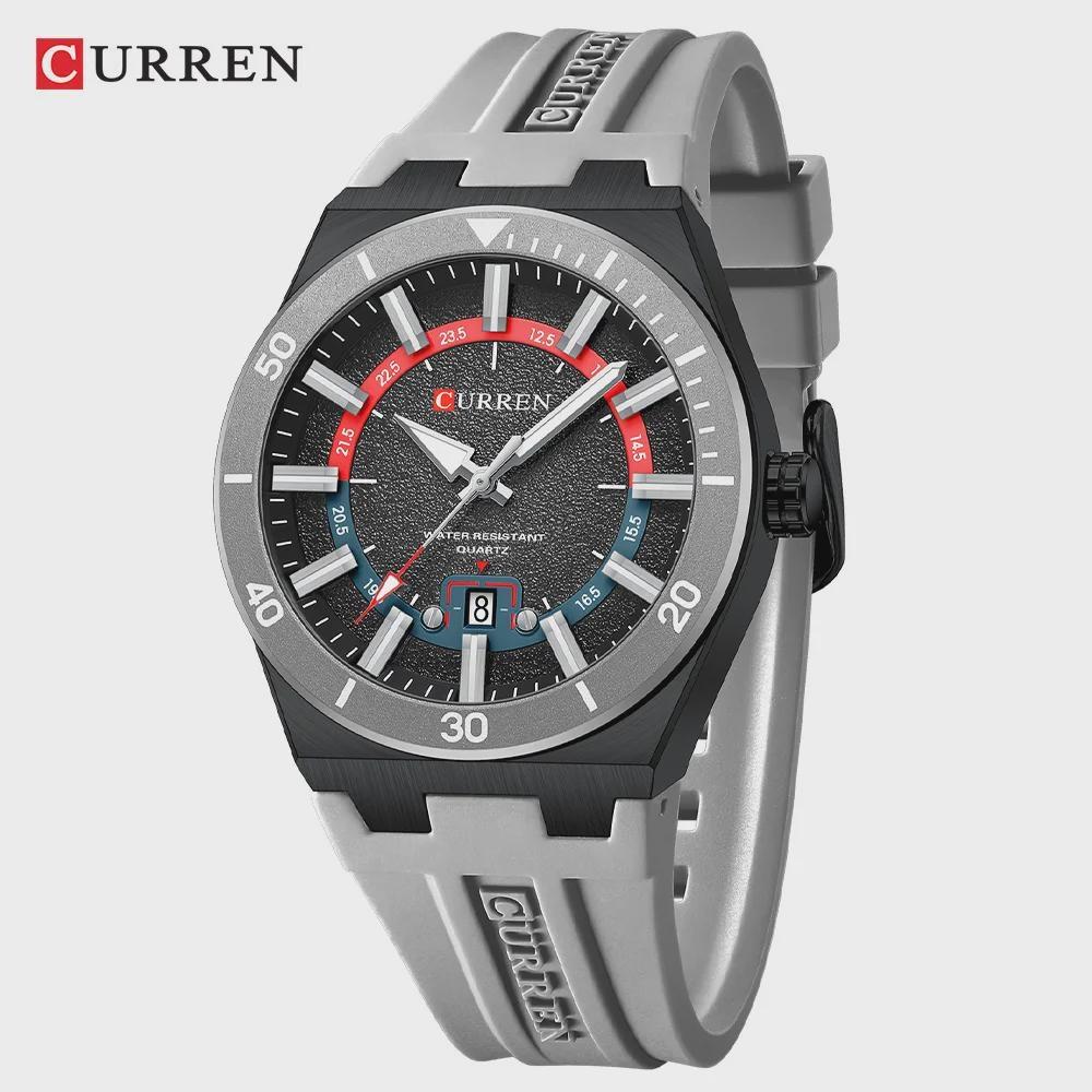 CURREN Men s Quartz Watch Fashion Date Display Luminous Waterproof Silicone Strap Sports Wristwatch серый