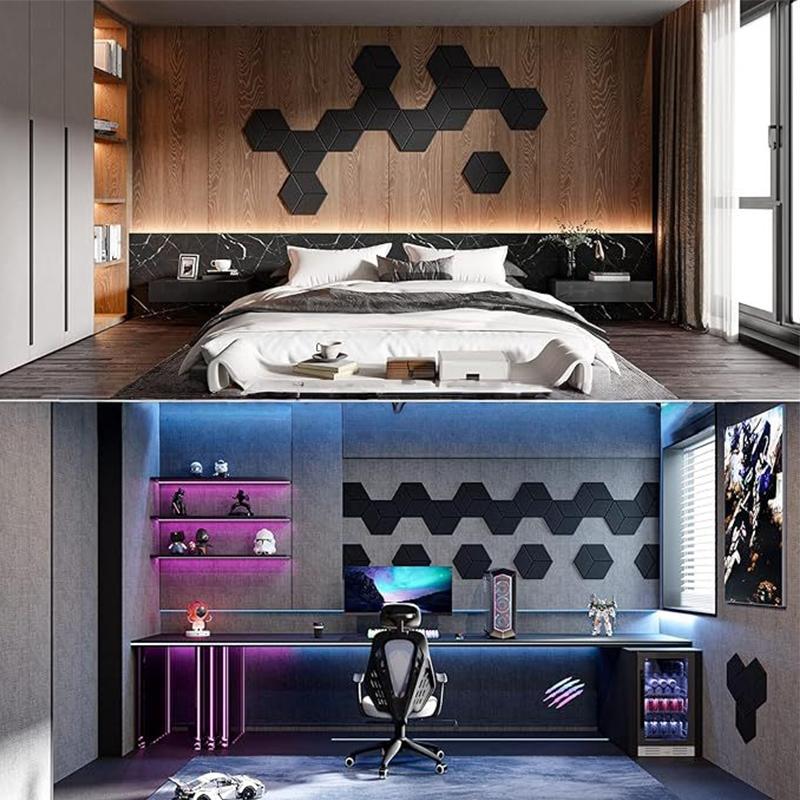 12 Stück Selbstklebende Sechseckige Akustikplatten Akustikschaumplatten Y-förmiges Design Absorbiert Geräusche Hintergrundwand Dekor