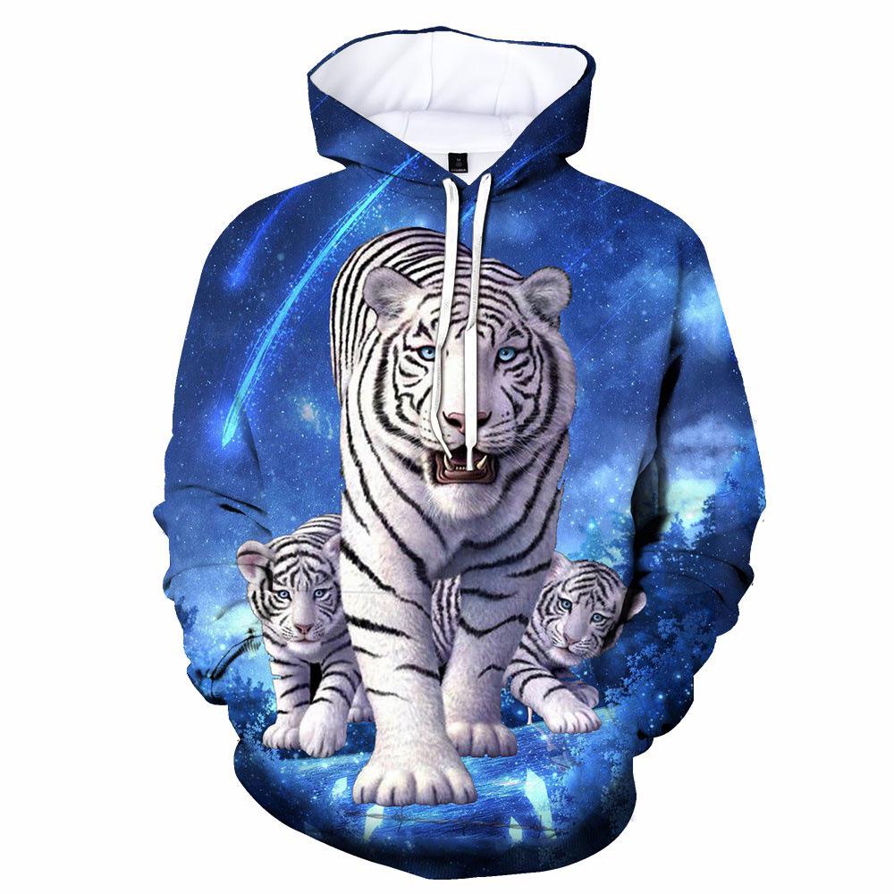 2026 3D Digital Print Men's Hooded Sweatshirt with Tiger Pattern
