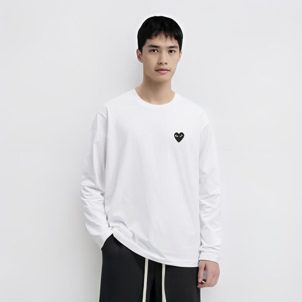 Tricou cu mânecă lungă Comme Des Garcons Play cu inimă neagră brodată AX-T120-051-WHITE