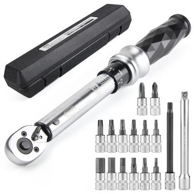 CXWXC Bicycle Torque Wrench 15 Extension Lock Ring for Road Bikes Set, 6.35mm (1/4") Drive, 1-25N.m, Bits, Adapter, Type, Pre-Set, (CX-210)