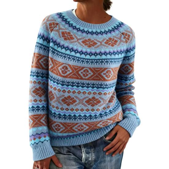 Dame Sweater Rund Hals Langærmet Patchwork Farve Pullover Toppe Løstsiddende Efterår Vinter Strik Toppe Strikvarer
