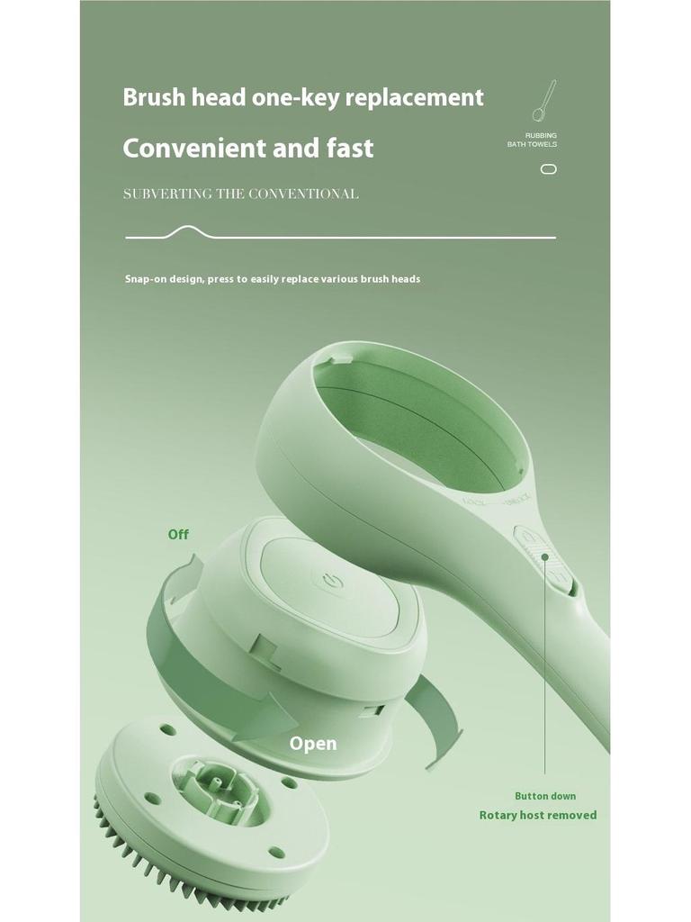 Wireless Smart Electric Bath Brush with Long Handle, Waterproof & Automatic Scrubber for Back and Body