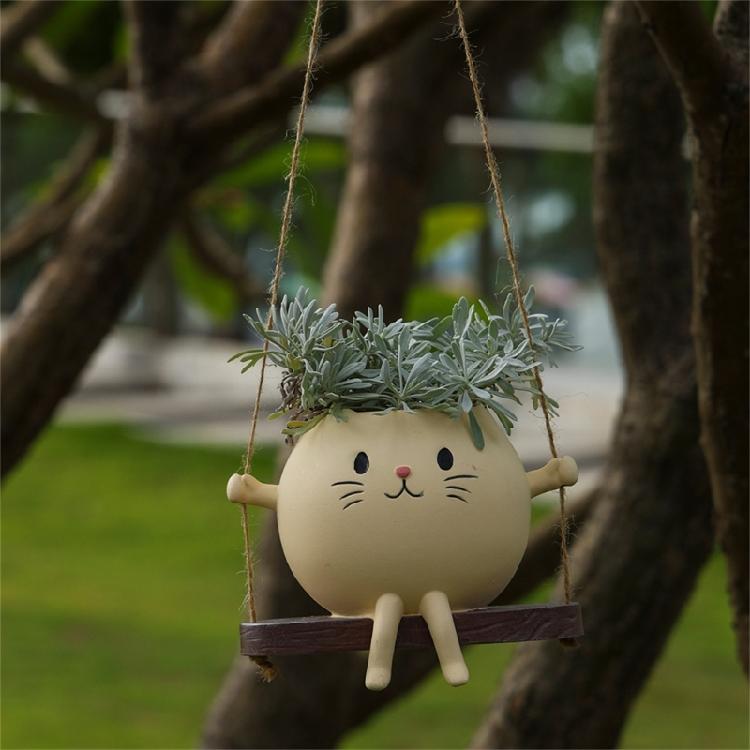 Creative Rocking Feline Planter Resin Swing Chair Design Decorative Flower Pot Fit for Modern Garden Weather Resistant