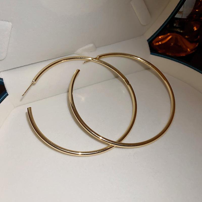 Gold French Simple Round Plain Ring Earrings Light Luxury Earrings Hong Kong Style Earrings