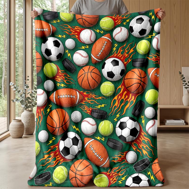 Sports Ball Pattern 2 Theme Blanket Lightweight Warm Flannel Blanket Decorative Throw Blanket for Home Decoration