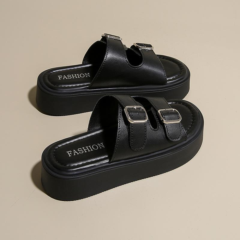 

Тапочки женские летние 2025 новые ретро стиль слово повседневные толстая подошва морской пляж прохладные тапочки женщины 40 чёрный